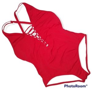 Michael Kors swimsuit 1 piece all Red crisscross straps laced up in front 14